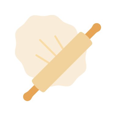 Mangır çıkarıyorum. Merdane ve hamuru beyaz arka planda izole edilmiş. Vektör illüstrasyonu.