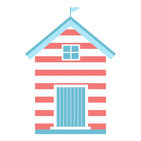 白い背景に隔離された漫画のビーチ小屋や変化する家のベクトル図夏旅行休暇の概念 — ストックベクタ