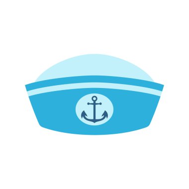 Denizci şapkası beyaz arkaplanda izole edilmiş, basit denizcilik unsuru, düz vektör illüstrasyonu