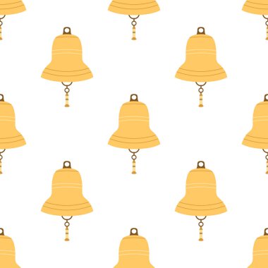 Yaratıcı çocuksu deniz vektörü kusursuz desen, beyaz arka planda gemi çanı, deniz çanı modern kumaş tasarımı, çizgi film tarzında baskı, düz vektör çizimi