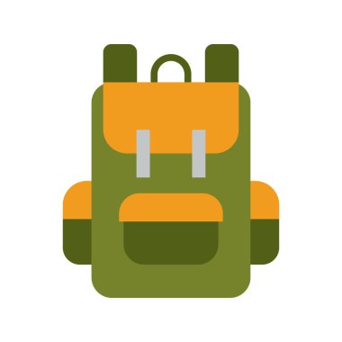 Kamp sırt çantası ikonu. Beyaz arka planda izole edilmiş seyahat çantası. Vektör illüstrasyonu