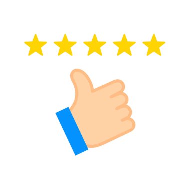 Müşteri değerlendirmesi 5 yıldızlı ve onaylı. Geri bildirim. Müşteri memnuniyeti. Vektör illüstrasyonu