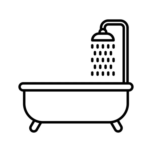 Fürdőkád Ikon Fürdőkád Zuhanyzóval Elszigetelt Fehér Háttérrel Vektorillusztráció — Stock Vector
