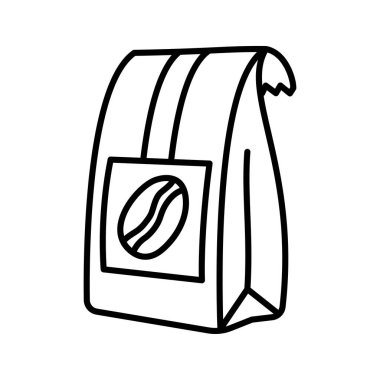 Kahve poşeti ikonu. Kahve paketi beyaz arka planda izole edilmiş. Vektör illüstrasyonu