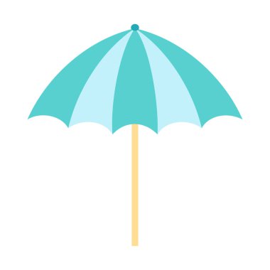 Güneş koruyucu açık hava şemsiyesi plaj için mavi şeritli, yaz tatili ya da deniz kenarında piknik için büyük şemsiye, düz arkaplanda izole edilmiş çizgi film vektör çizimi