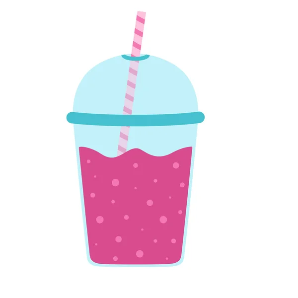 スムージー レモネード 泡茶やミルクシェイクのフラットベクトルイラストは プラスチックカップ 漫画のスタイルで白 冷たい飲み物に孤立 — ストックベクタ