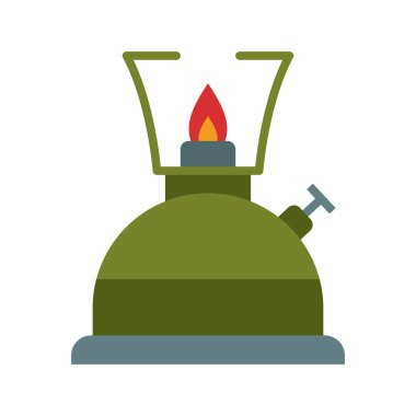 Kamp sobası ikonu. Gaz ocağı. Portatif kamp sobası beyaz arka planda izole edilmiş. Vektör illüstrasyonu