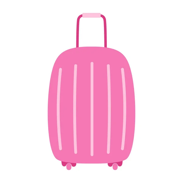 航海や夏休みのためのピンクの荷物アイコン 子供のためのシンプルなプリントに白の背景に隔離されたフラットスタイルで車輪付きの旅行スーツケース — ストックベクタ
