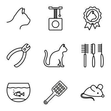Set of pet related icons. Pet shop. Pictogram isolated on white background. Vector illustration.