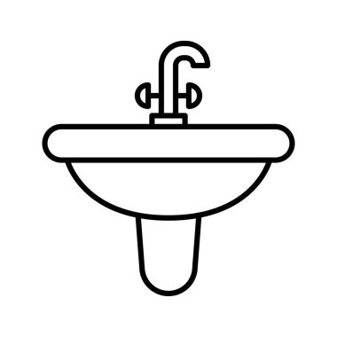 Banyo lavabosu ikonu. Musluklu ev aletleri suyla yıkanmak için. Mutfak ya da banyo için lavabo tesisatı. Vektör illüstrasyonu