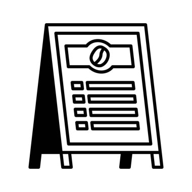 Restoran menüsü ikonu için pano. Reklam standı, kaldırım tabelası. Kafe için tebeşir tahtası. Vektör illüstrasyonu