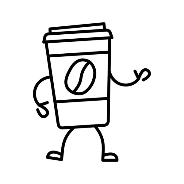 Tekenfilm Kopje Koffie Papieren Kopje Koffie Karakter Mascotte Witte Achtergrond — Stockvector