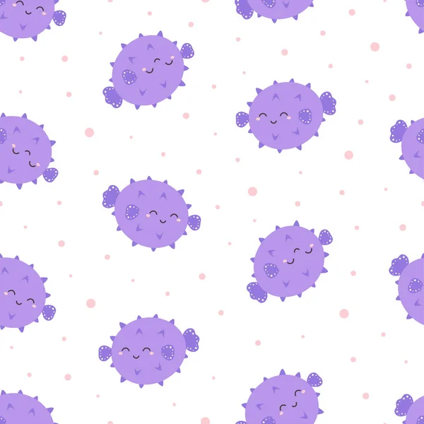 Mignon Vecteur Poisson Soufflé Violet Motif Sans Couture Fond Dessin — Image vectorielle