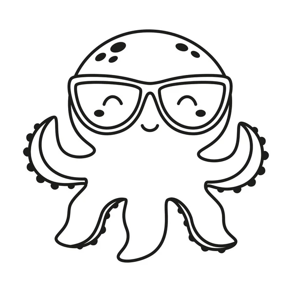 Vector Schattig Cartoon Octopus Platte Stijl Illustratie Van Zeedier Karakter — Stockvector