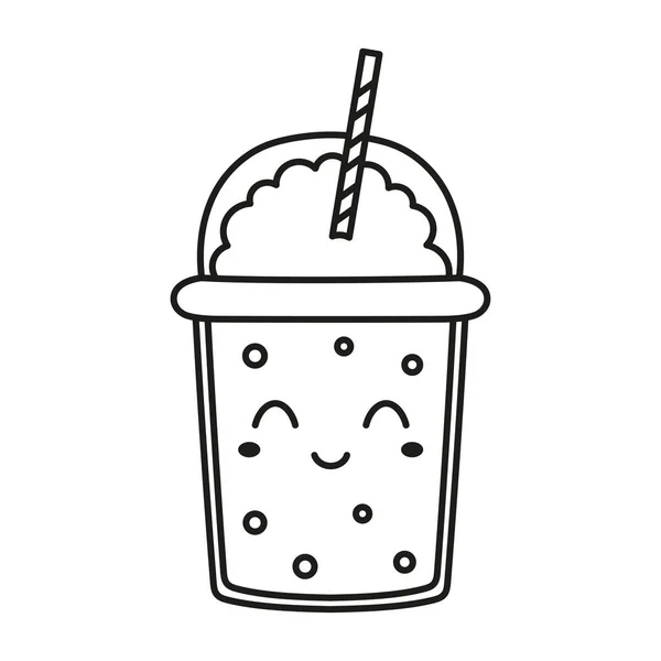 冷たい飲み物のプラスチック製のカップを接触させ ガラスで提供されるさわやかな夏の飲料の文字でベクトルイラスト フラットデザイン — ストックベクタ