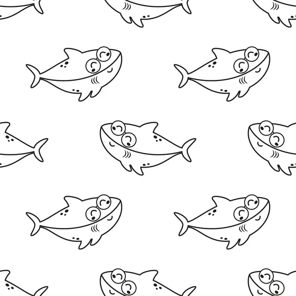 Αδιάλειπτη Μοτίβο Περίγραμμα Καρχαρία Γυαλιά Διανυσματική Απεικόνιση Κινούμενα Σχέδια Άγρια — Διανυσματικό Αρχείο