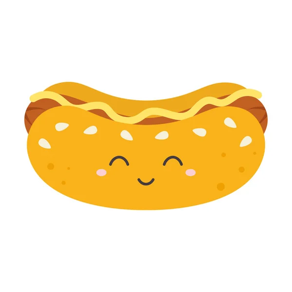 Délicieux Hot Dog Lumineux Kawaii Drôle Dans Style Dessin Animé — Image vectorielle