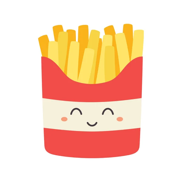 Χαρούμενο Χαμόγελο Kawaii Τηγανητές Πατάτες Διάνυσμα Επίπεδη Απεικόνιση Χαρακτήρα Κινουμένων — Διανυσματικό Αρχείο