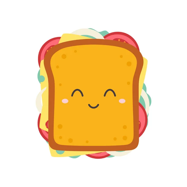 Gelukkig Grappig Sandwich Geïsoleerd Witte Achtergrond Vector Schattig Karakter Illustratie — Stockvector