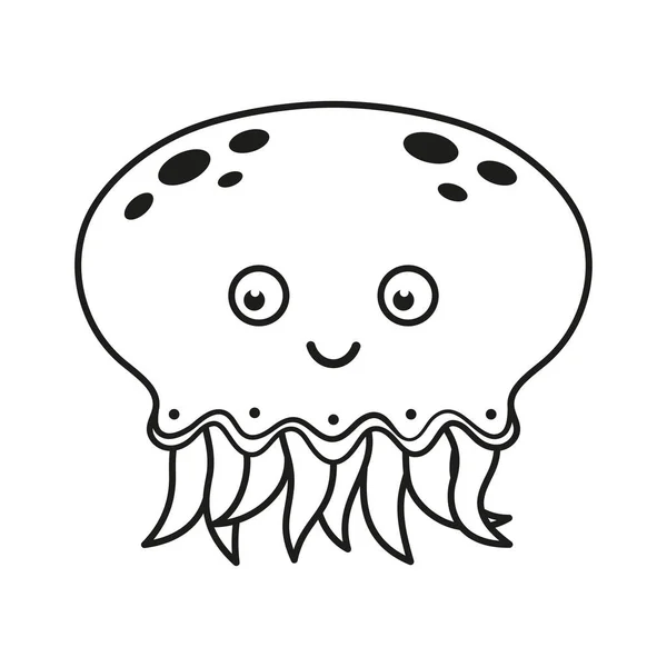 Medusas Contorno Vector Ilustración Lindo Caricatura Sonriente Animal Marino Infantil — Vector de stock