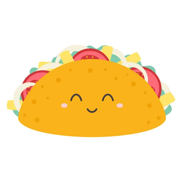 Aranyos Vicces Taco Karakter Rajzfilm Vektor Illusztráció Elszigetelt Fehér Háttér — Stock Vector