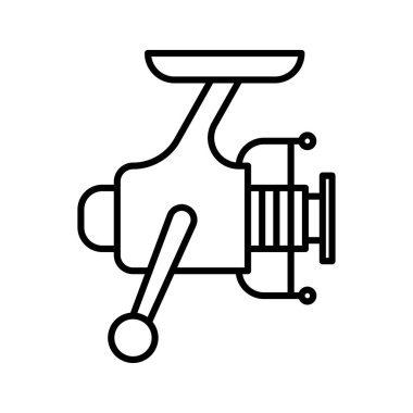 Olta makarası ikonu. Dönen balık makarası. Beyaz arka planda piktogram izole edildi. Vektör İllüstrasyonu