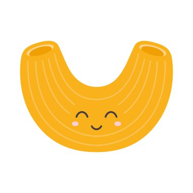 Beyaz üzerine izole edilmiş tatlı düz çizgi film İtalyan makarna karakteri, gülümseyen bir ifadeyle Rigati 'nin vektör çizimi