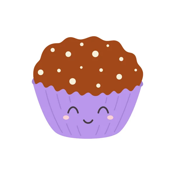 Mignon Muffin Chocolat Dessin Animé Isolé Sur Fond Blanc Bonbons — Image vectorielle