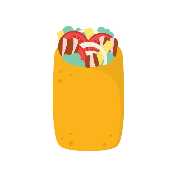 Fast Food Concept Burrito Platte Vector Illustratie Geïsoleerd Witte Achtergrond — Stockvector