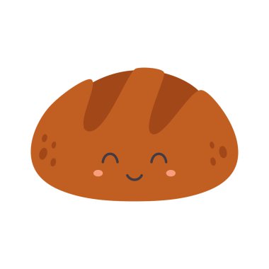 komik çavdar ekmeği karakteri, pastane şirin yemek kişiliği beyaz arka planda izole edilmiş bir gülümseme.