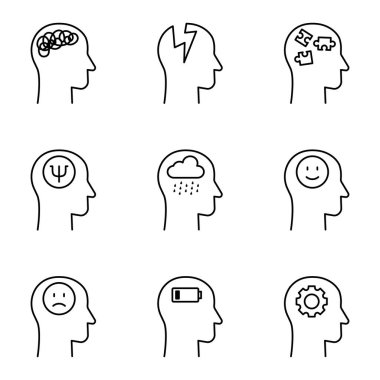 Ruh sağlığı ikonu seti. Duygusal destek, ilham, fırsat. Psikoloji terapi işareti. Vektör İllüstrasyonu