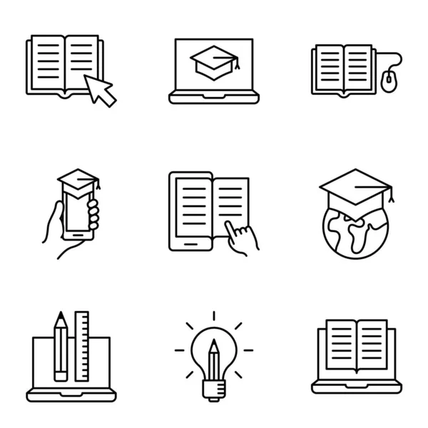 Conjunto Iconos Educación Línea Curso Estudio Internet Learning Educación Escuela — Archivo Imágenes Vectoriales