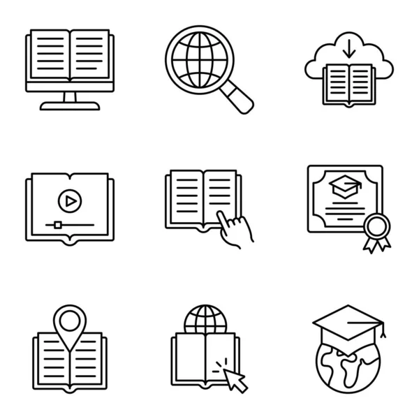 Stock vector Online education icon set, internet studying course. E-learning, education, online school. Vector illustration.