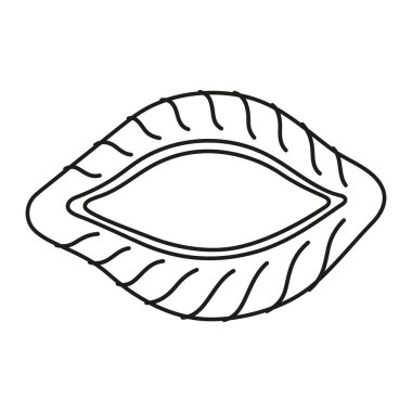Siyah ve beyaz koni makarna simgesi, kabuklu makarna beyaz arkaplanda izole edilmiş, düz tasarım