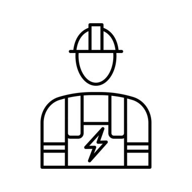Elektrik teknisyeni mühendisi ikonu. Elektrik ustası, servis teknisyeni, beyaz arka planda resim. Vektör İllüstrasyonu