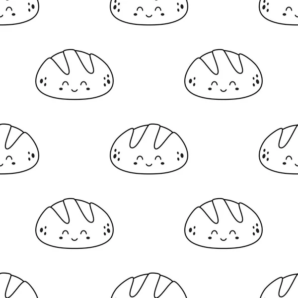 Dessin Animé Contour Pain Seigle Personnages Boulangerie Motif Sans Couture — Image vectorielle