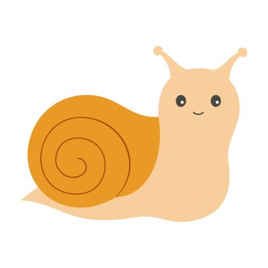 Kabuklu sevimli salyangoz karakteri, küçük hayvan illüstrasyonu, beyaz arkaplanda izole edilmiş düz vektör illüstrasyon çizgi filmi