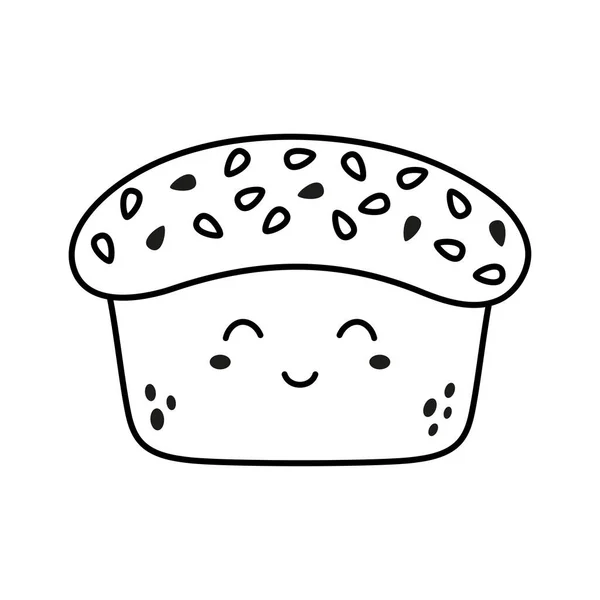 有機生態系の食品 フラットベクターイラストキャラクターで隔離された黒と白の漫画小麦パン — ストックベクタ