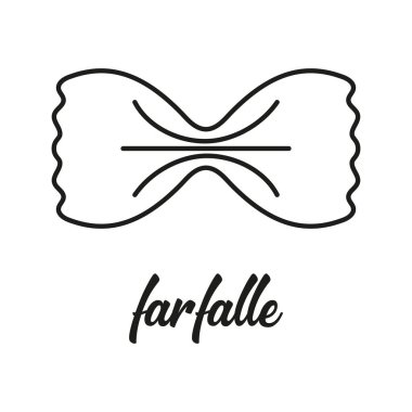 Siyah ve beyaz farfalle makarna ikonu, beyaz arkaplanda izole edilmiş makarna ikonu, her tasarım için geleneksel İtalyan yemeği