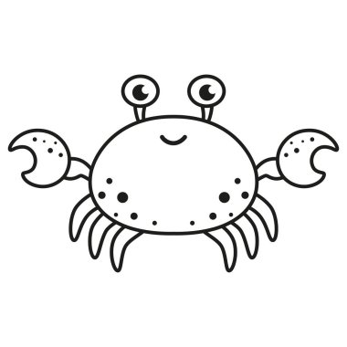 Beyaz arka planda izole edilmiş karikatür yengeci çizimi, deniz yaşamı