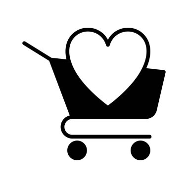Kalp ikonlu alışveriş arabası. E-ticaret. Kutlama ve Sevgililer Günün kutlu olsun. Vektör.