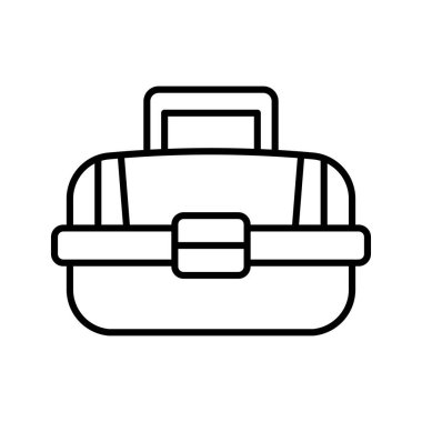 Balık tutma kutusu simgesi. Sallanan kutu ya da konteynır ve balıkçılık ekipmanları. Vektör illüstrasyonu.