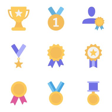 Awards and achievements icons set. Trophy cup, medal, winner prize. Vector illustration. clipart