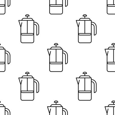 Kahveli French press ile kusursuz desen. Vektör İllüstrasyonu