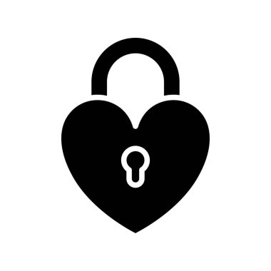 Kalp kilidi simgesi. Kilitli kalp şeklinde asma kilit. Vektör illüstrasyonu.
