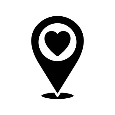 Aşk konumu simgesi. Kalp şeklindeki konum simgesi. En sevdiğim yerler. Vektör illüstrasyonu.