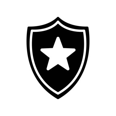 Yıldız simgesiyle kalkan. Güvenlik ve koruma, güvenlik. Vektör illüstrasyonu