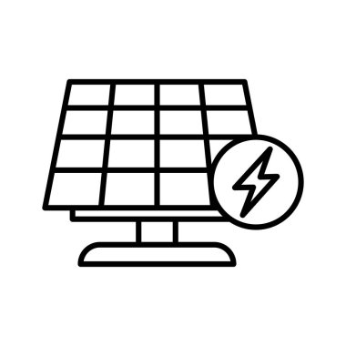 Güneş paneli çizgi simgesi. Güneş enerjisi. Yeşil temiz enerji ve yenilenebilir kaynaklar. Vektör illüstrasyonu