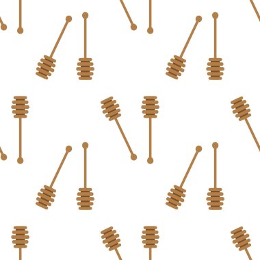Bal kaşığı ile kusursuz desen, bal tasarımı için vektör çizimi, arıcı damgası, arka plan, ambalaj kağıdı, kumaş tekstil