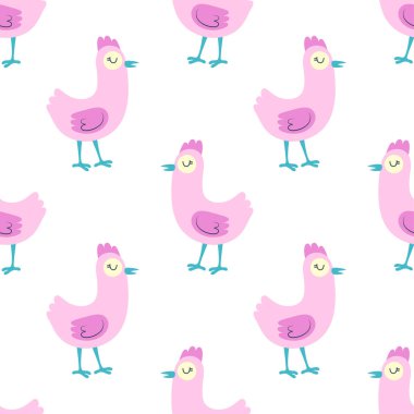 tavuklu karikatür deseni, tekstil için mükemmel, kağıt baskı, paskalya veya başka bir şey, İskandinav tarzı, düz tasarım